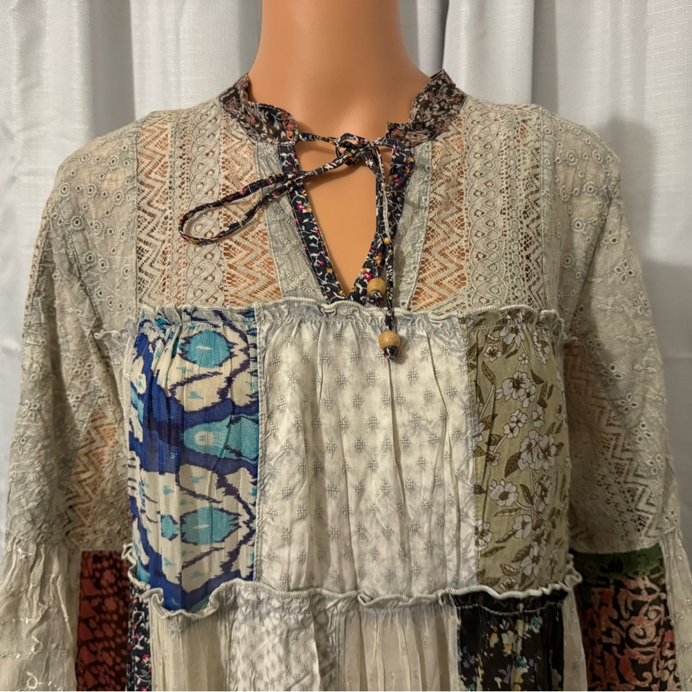 Cool Young Threads Size L Gray Patchwork 3/4 Slee… - image 2